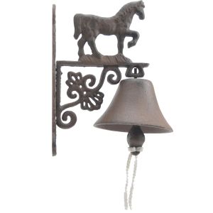 Cast Iron Horse Dinner Bell – Rustic Brown Wall Mount Farmhouse Door Bell Decor