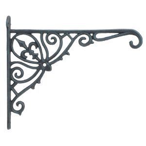 Cast Iron Plant Hanger Basket Hook Ornate Fleur De Lis Verdigris Color 12" Deep