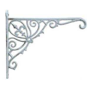 Cast Iron Plant Hanger Ornate Fleur De Lis White Color 12" Deep