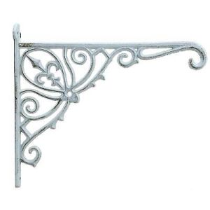 Cast Iron Plant Hanger Ornate Fleur De Lis White Color 12" Deep