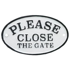 Cast Iron Plaque Sign - Please Close The Gate - Black & White