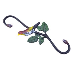 Cast Iron S Style Plant Hook Colorful Bird Flower Basket Hanger 11.75" Long N