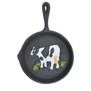 Cast Iron Skillet Wall Hanging Holstein Dairy Cow Frying Pan Farm Decor 7.75" L