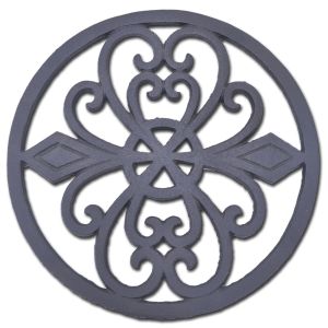 Cast Iron Trivet Round Ornate Heart Scrollwork Design Black Kitchen Hot Pad
