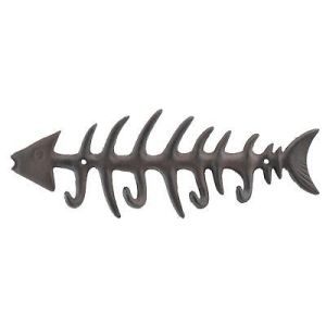 Cast Iron Wall Hook Rack Fish Bone Skeleton Hooks Fishing Cabin Wall Decor 13.75