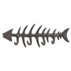 Cast Iron Wall Hook Rack Fish Bone Skeleton Hooks Fishing Cabin Wall Decor 13.75