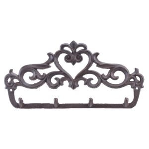 Cast Iron Wall Hook Rack Ornate Victorian 4 Key Hooks 12" Wide Hang Coats Towels