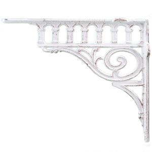 Cast Iron Wall Shelf Bracket Brace Columns Distressed White 11.375" Deep