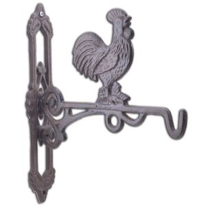 Crowing Rooster Cast Iron Plant Hanger Farm Flower Basket Hook 10.75" Deep