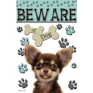 Dark Brown Chihuahua  Beware Of Dog Funny Pet Double Sided Garden Flag Emotes