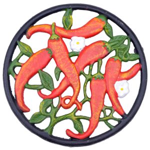 Decorative Cast Iron Trivet Chilli Peppers Kitchen Decor Hot Pad Pot Stand 7"