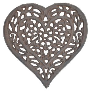 Heart Shaped Trivet Ornate Decorative Cast Iron Floral Hot Pad Kitchen 6.5" W