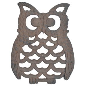 Decorative Cast Iron Trivet Owl Hot Pad Kitchen Decor Table 7.75" Long