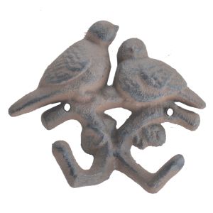 Decorative Double Wall Hook Love Birds Rust Brown Cast Iron Country Decor 4.375"
