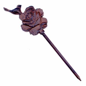 Decorative Garden Hose Guide Bird On Rose Cast Iron Flower Bed Stake 12.5" T