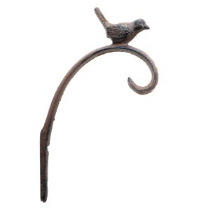 Decorative Plant Hanger Chickadee Bird Brown Cast Iron Basket Hook 5.125" Deep