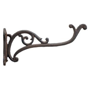 Decorative Plant Hanger Curly Vine Brown Cast Iron Flower Basket Hook 10" Deep