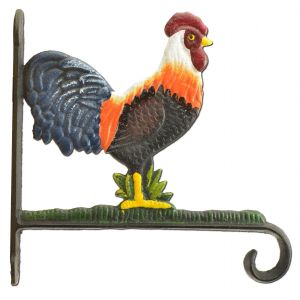 Decorative Rooster Plant Hanger Flower Hook Colorful Cast Iron Large 10.125" D