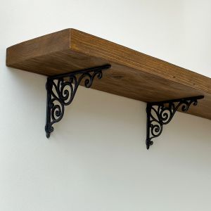 Wall Shelf Bracket Ribbon Fleur De Lis Verdigris Cast Iron Brace 11.375" Deep