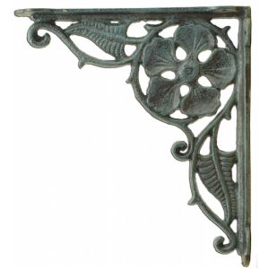 Decorative Shelf Bracket Flower Leaf Brace Distressed Cast Iron Decor 9.38"