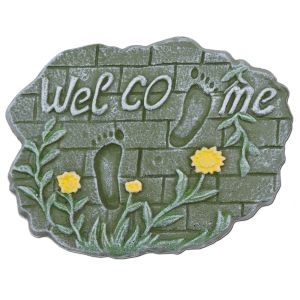 Decorative Welcome Stepping Stone Plaque Footprints On Brick Cast Iron 10.75"