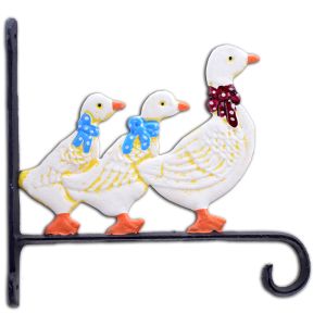 Duck Family Plant Hanger Flower Basket Hook Colorful Cast Iron Large 10.125" D