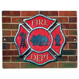 Firefighting Aluminum Sign Firemans St Florian Maltese Cross Brick 12 x 9 Plaque
