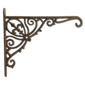 Fleur De Lis Plant Hanger Ornate Cast Iron flower basket hook Brown 12" Deep