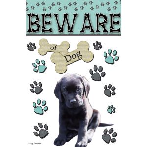 Funny Black Lab Puppy Garden Flag Beware Of Dog Double Sided Yard Banner