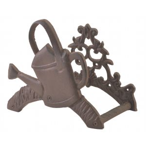 Garden Hose Holder Cast Iron Hanger Reel Watering Can Design Decor 7.625" Tall N