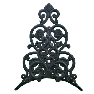 Garden Hose Holder Hanger - Black Cast Iron Floral & Spade - 13.25" Tall