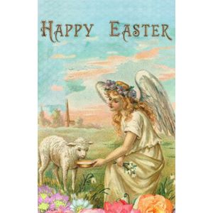 Happy Easter Angel & Lamb Garden Flag Emotes Double Sided Holiday Yard Banner