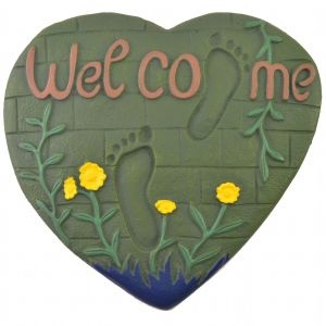 Heart & Foot Prints Welcome Plaque Cast Iron Stepping Stone Yard & Garden Decor