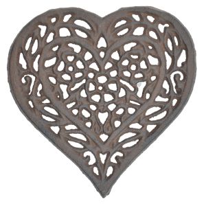 Heart Shaped Trivet Ornate Decorative Cast Iron Floral Hot Pad Kitchen 6.5" W