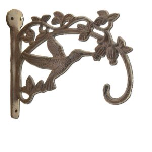 Hummingbird Plant Hanger Cast Iron Flower Basket Hook Outdoor Floral Decor 7.5"