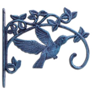 Hummingbird Plant Hanger Flower Hook Decorative Verdigris Cast Iron 11.25" Deep