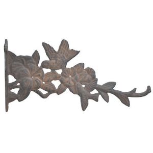 Hummingbirds Plant Hanger Decorative Cast Iron Flower Basket Hook 11.625"