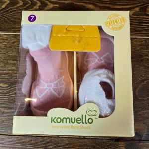 Komuello Baby Girl First Walk Sock Shoes Pink White Bow