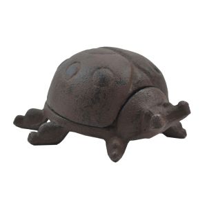 Lady Bug Hide A Key Box Distressed Brown Cast Iron Garden Flower Bed Decor