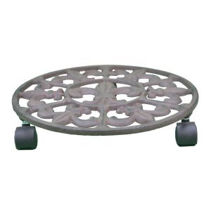 Large Rolling Plant Caddy Fleur De Lis