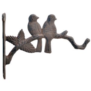 Love Birds Cast Iron Decorative Plant Hanger Flower Basket Hook 10" Deep Decor