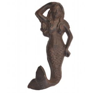 Mermaid Wall Hook Rust Cast Iron Coat Hanger Ocean Nautical Decor 5.75" Tall