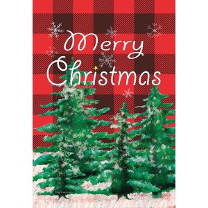 Merry Christmas Garden Flag Flannel Evergreen Trees Double Sided Yard Banner