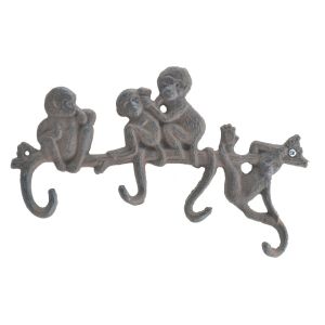Monkey Wall Hook Rack With 4 Cast Iron Hooks 10.25" Wide