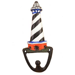 Nautical Black & White Lighthouse Wall Hook Decorative Beach Coat Hanger 6.375"
