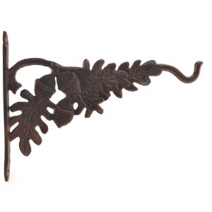 Oak Tree Leaf & Acorn Plant Hanger Decorative Cast Iron Hook 12.63" Outdoor