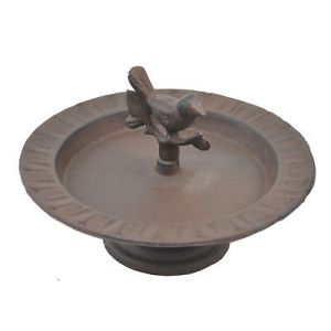 Pedestal Bird Feeder Bath Decorative Cast Iron Chickadee 8" Wide Garden Decor