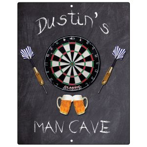 Personalized Man Cave Aluminum Sign Custom Dartboard & Beer Bar Decor 12" x 9"