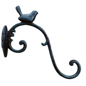 Plant Hanger Chickadee Bird Cast Iron Flower Basket Hook Verdigris 11" Outdoor