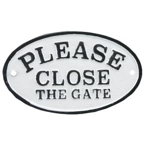 Please Close The Gate Cast Iron Plaque Sign Black & White